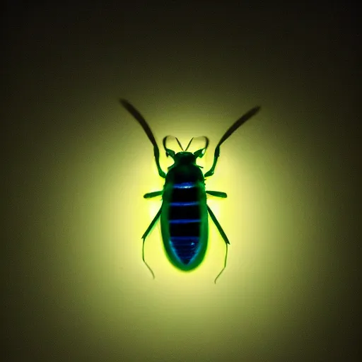 Image similar to a single bioluminescent bug in a sea of darkness. award winning 3 5 mm