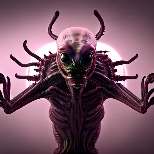 Prompt: alien symbiotic creature. centered position. evil fantasy. octane render. scary, horror. surrounded by smoke.