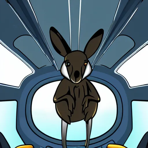 Image similar to a kangaroo in a spaceship, interior photo, anime style, futuristic, high resolution