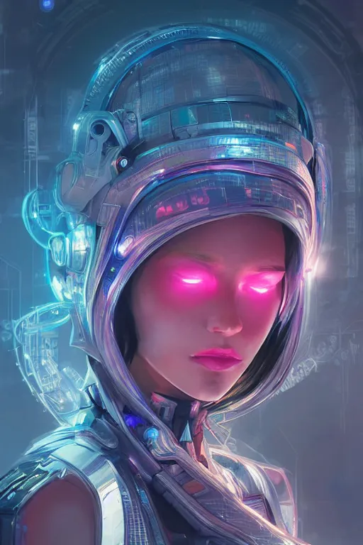 Prompt: portrait futuristic Cyber warrior Girl, in future cyberpunk tokyo rooftop , ssci-fi, fantasy, intricate, very very beautiful, elegant, neon light, highly detailed, digital painting, artstation, concept art, smooth, sharp focus, illustration, art by WLOP and tian zi and alphonse mucha