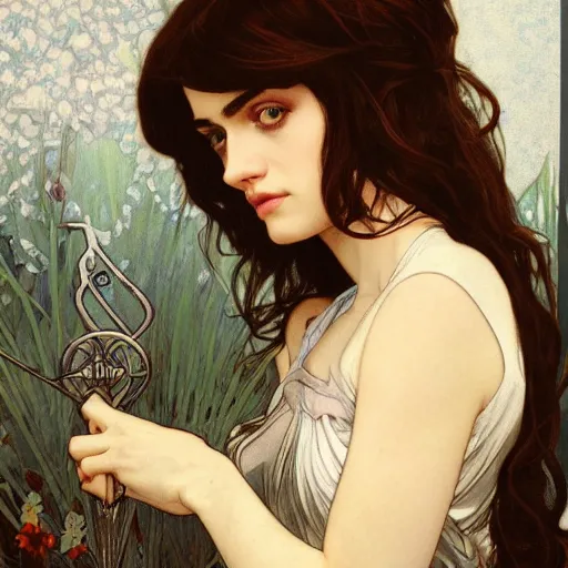 Image similar to a combination of Alexandra Daddario, Maisie Williams, Krysten Ritter, Anne Hathaway and Natalia Dwyer Christina Ricci and Lily Collins by Alphonse Mucha, Magali Villeneuve and Livia Prima, trending on artstation, long hair, dark eyes