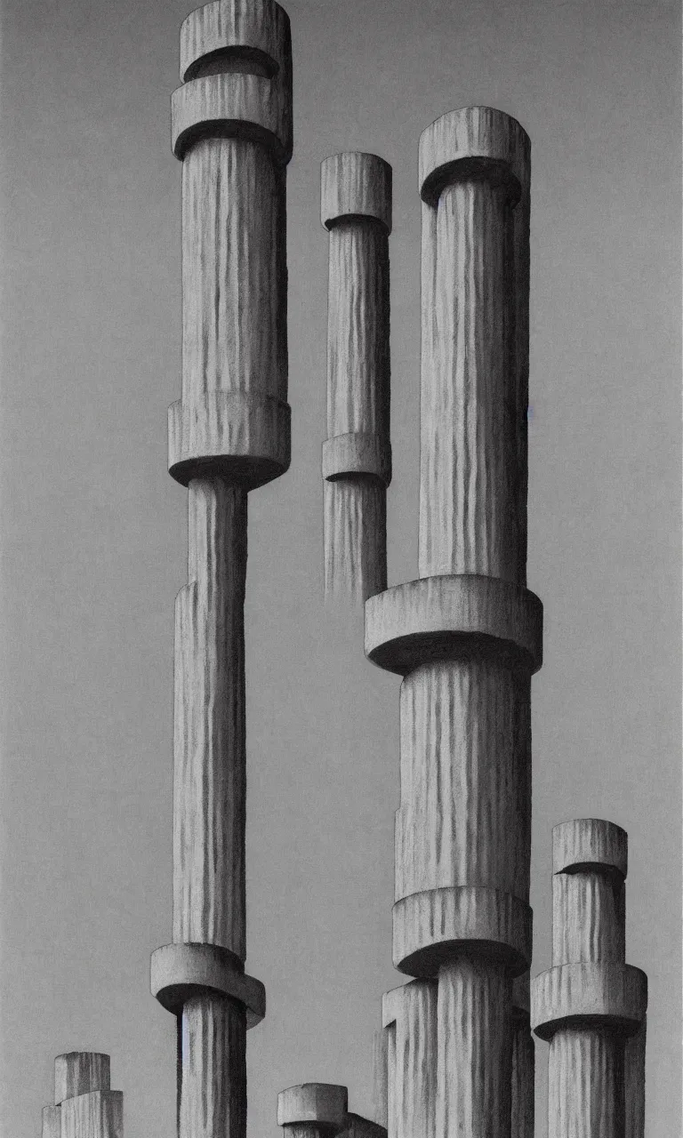 Image similar to surreal greek doric column brutalist spomenik structure, Bauhaus Poster by Richard Corben by René Magritte, surrealism