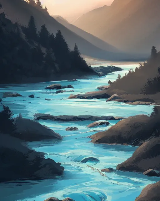 Image similar to mountaintop river flat illustration by wlop trending on artstation