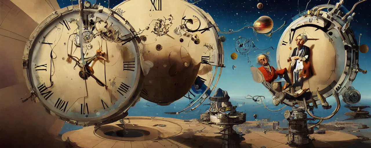 Image similar to duotone surrealist illustration 3 / 4 portrait of albert einstein measuring time on salvadore dali clock in outer space. golden ratio accidental renaissance. by sachin teng and sergey kolesov and ruan jia and heng z. graffiti art, scifi, fantasy, hyper detailed. octane render. concept art. trending on artstation