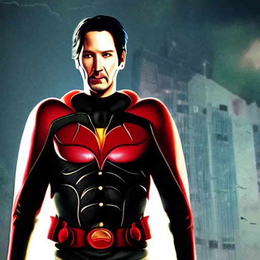 Image similar to Keanu reeves as robin from Batman 4K detailed super realistic