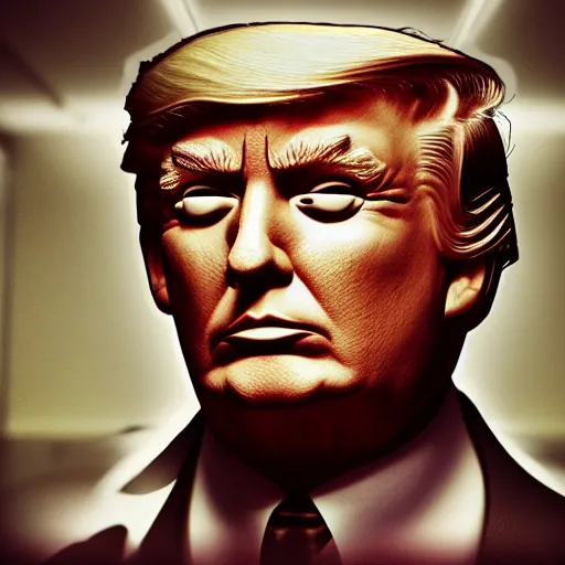 Image similar to photorealistic 50mm of evil Donald Trump