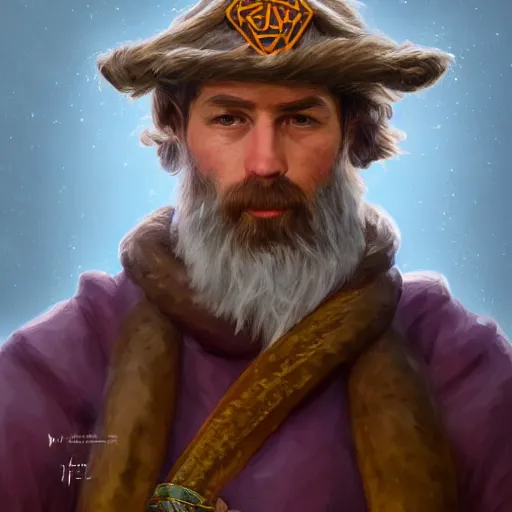 Image similar to A professional digital portrait painting of a D&D druid, painted in the style of Wes Anderson, 4k, digital art, trending on cgsociety, highly detailed, upper body shot, shallow depth of field, purple and yellow lighting, professional lighting, airbrush,