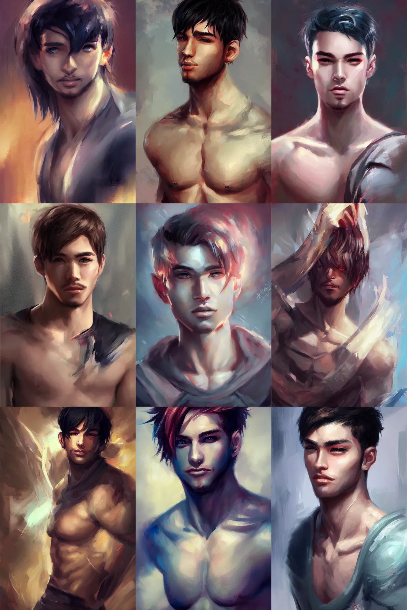 Prompt: attractive male, painting by ross tran