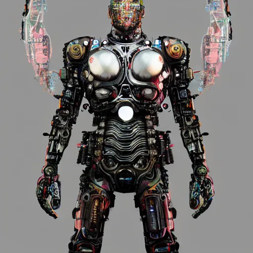 Prompt: an intricately detailed cybernetic warrior by damien hirst, revelation space, cyborg, cinematic, elegant, artstation,