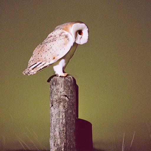 Prompt: noctilux barn owl, cinestill,