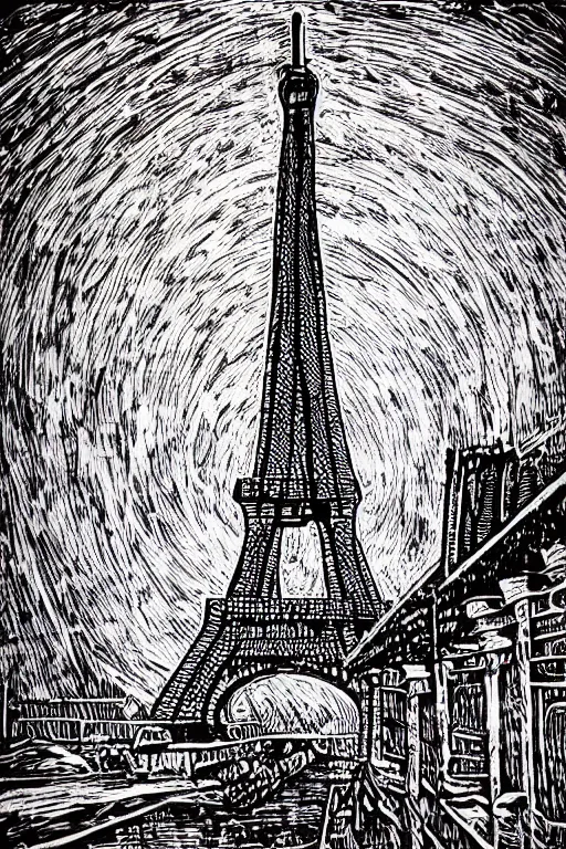 Image similar to a beautiful woodcut print of paris, 8 k, frostbite 3 engine, cryengine, dof, trending on artstation, digital art, crepuscular ray, art by fossi _ images and tugboat printshop