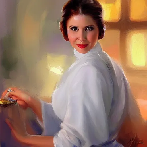 Image similar to Princess Leia, painting by Vladimir Volegov