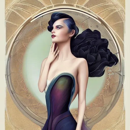 Image similar to an art nouveau, ( streamline moderne ), multi - racial portrait in the style of anna dittmann and charlie bowater and chanthara. very large, clear, expressive, and intelligent eyes. centered, ultrasharp focus, dramatic lighting, photorealistic digital matte painting, intricate symmetrical ultra detailed background.