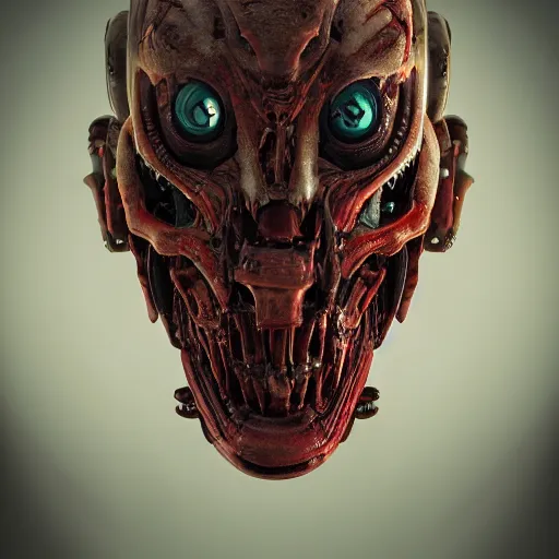 Image similar to a biomechanical horror, half creature half machine, DOOM inspired, realistic octane render