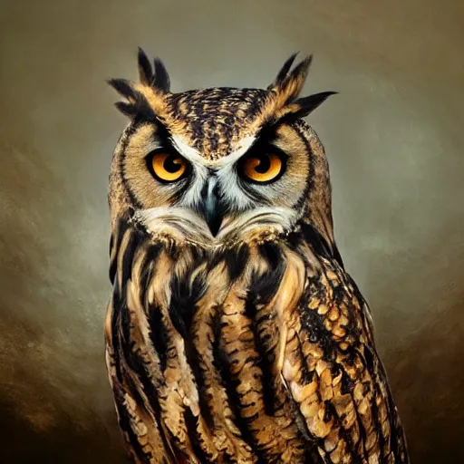 Image similar to eagle owl hybrid, character design, Kim Keever, oil painting, detailed, octane render, beautiful composition, trending on artstation, award-winning photograph, masterpiece