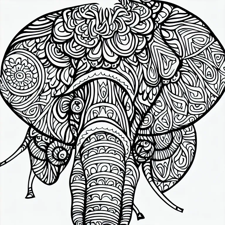 Image similar to elephant's head, symmetric, ornamental, fractal, line art, vector, outline, simplified, colouring page