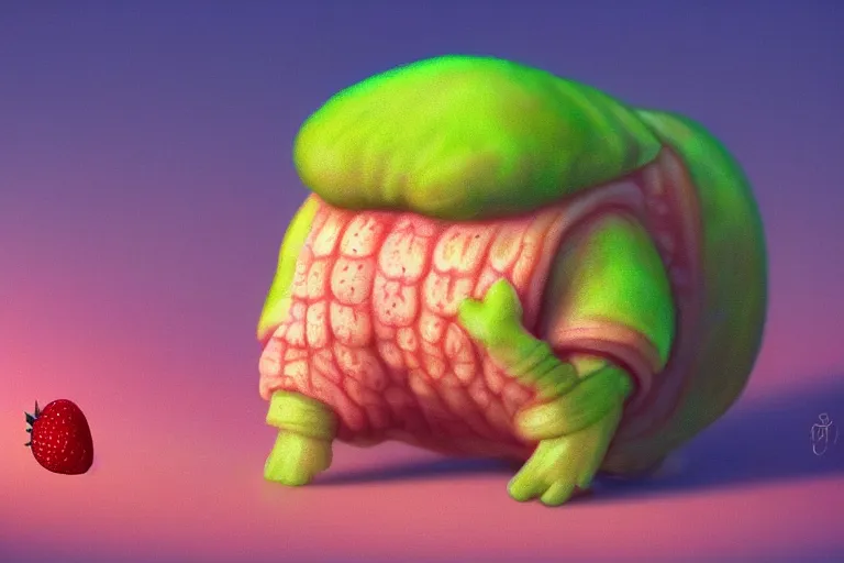 Prompt: the cutest tardigrade spitting in strawberries artstation golden hour trending on Flickr pink and green cinematic high details photorealistic 35mm