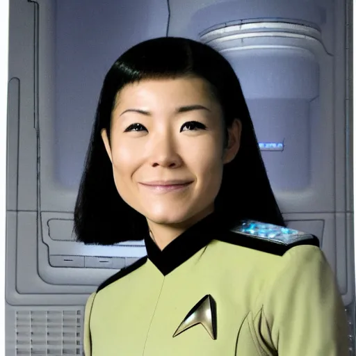 Prompt: portrait of the federation flight deck officer tanigawa yumiko, star trek universe, realistic photo