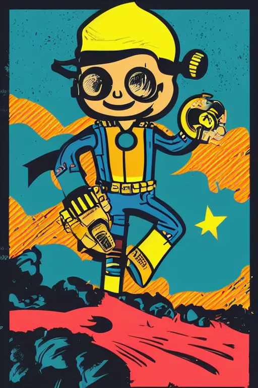 Image similar to fallout 7 6 retro futurist illustration art by butcher billy, sticker, colorful, illustration, highly detailed, simple, smooth and clean vector curves, no jagged lines, vector art, smooth andy warhol style