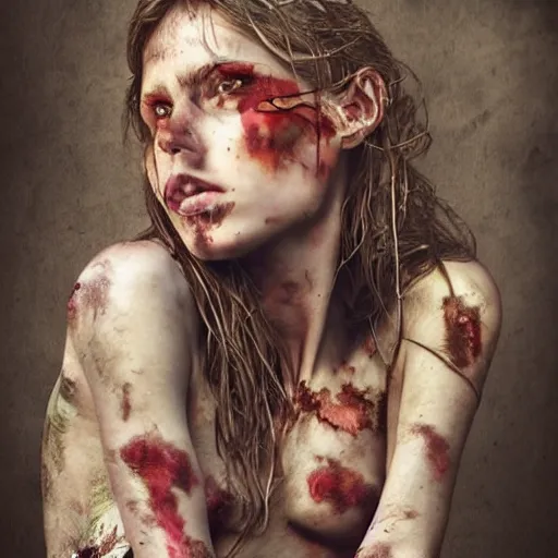 Prompt: heroine, beautiful, woman in tattered clothes revealing body, hyperrealistic, highly detailed, a real photographic, digital art, digital art, 8 k, character, realistic, portrait