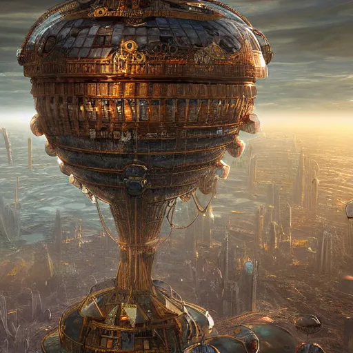 Image similar to enormous flying city in a gigantic faberge egg, sky, steampunk, floating islands, fantasy art, unreal engine,