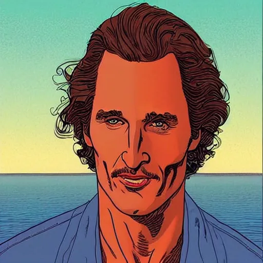 Prompt: “ matthew mcconaughey retro minimalist portrait by jean giraud, moebius starwatcher comic, 8 k ”