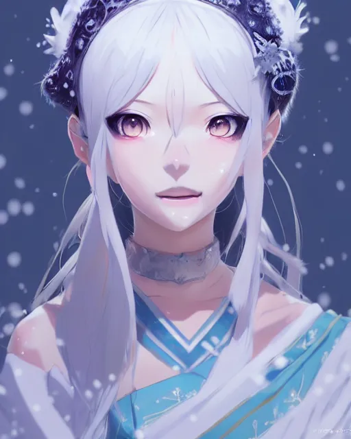 Image similar to character concept art of an anime snow mountain goddess | | cute - fine - face, pretty face, realistic shaded perfect face, fine details by stanley artgerm lau, wlop, rossdraws, james jean, andrei riabovitchev, marc simonetti, and sakimichan, tranding on artstation