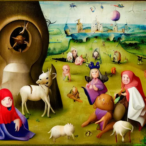 Prompt: detailed digital oil painting by hieronymus bosch of a pastoral scene from kirby star allies