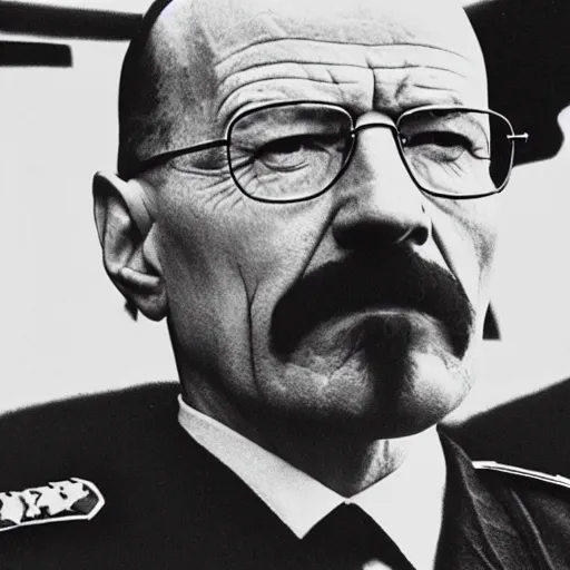 Image similar to Historical photo of Walter White dressed up as Augusto Pinochet