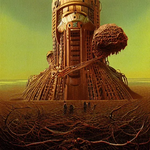 Image similar to bioshock, illustrated by zdzisław beksinski