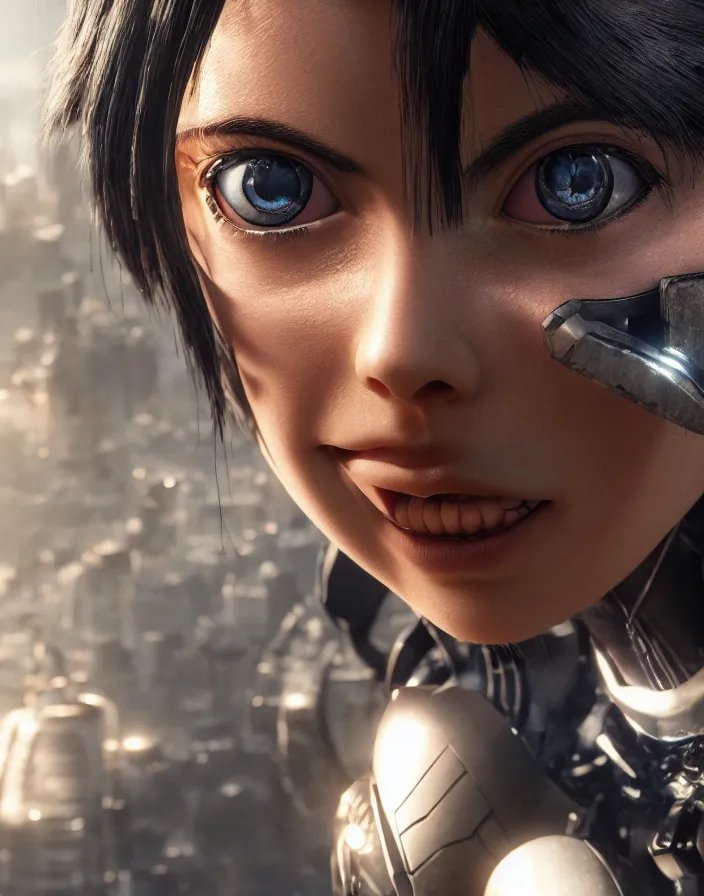 Image similar to alita battle angel. intricate artwork. octane render, trending on artstation, very coherent symmetrical artwork. cinematic, hyper realism, high detail, octane render, 8k, matte painting, 3d