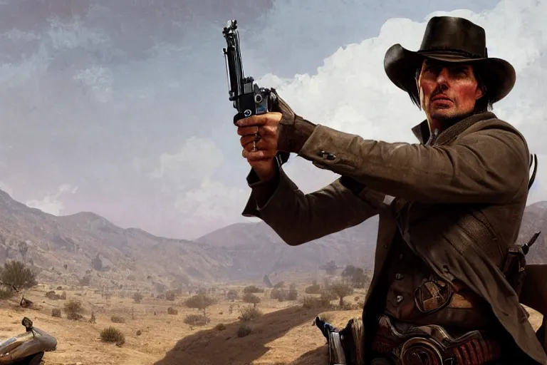 Image similar to tom cruise as a character in a scene from red dead redemption, artstation, concept art, smooth, sharp focus, illustration, art by and greg rutkowski and alphonse mucha