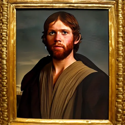 Image similar to a portrait painting of luke from star wars in a renaissance style hanging in the louvre