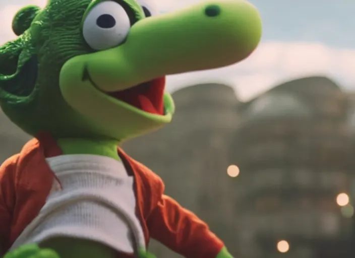 Image similar to film still of yoshi in the new sci - fi movie, 8 k