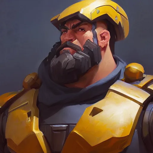 Image similar to greg manchess portrait painting of man - at - arms as overwatch character, medium shot, asymmetrical, profile picture, organic painting, sunny day, matte painting, bold shapes, hard edges, street art, trending on artstation, by huang guangjian and gil elvgren and sachin teng