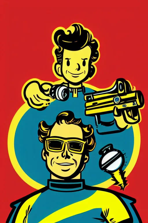 Image similar to fallout 7 6 retro futurist illustration art by butcher billy, sticker, colorful, illustration, highly detailed, simple, smooth and clean vector curves, no jagged lines, vector art, smooth andy warhol style