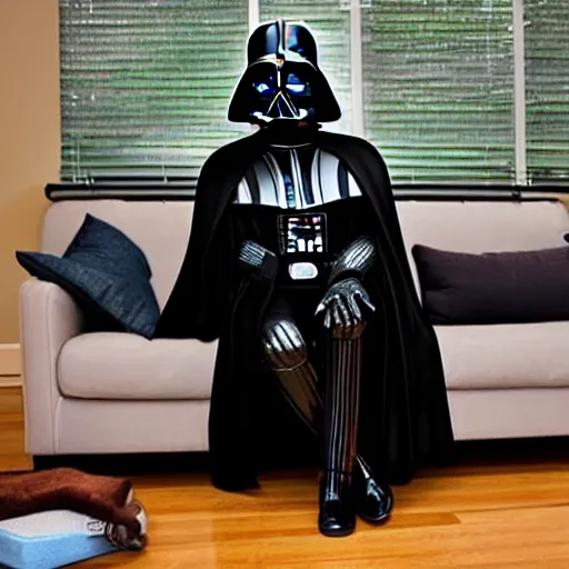 Prompt: Darth Vader going to therapy, sitting on the couch with the therapist taking notes