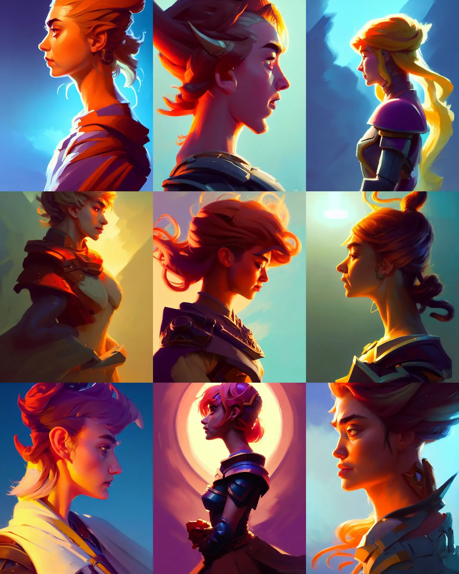 Prompt: side - profile painted portrait, imogen poots as a paladin, bright backlit, key lighting, smooth, gaudy colors, maya render, octane render aesthetic, dota matte painting concept art, official fanart behance hd artstation by jesper ejsing, by rhads and lois van baarle and ilya kuvshinov