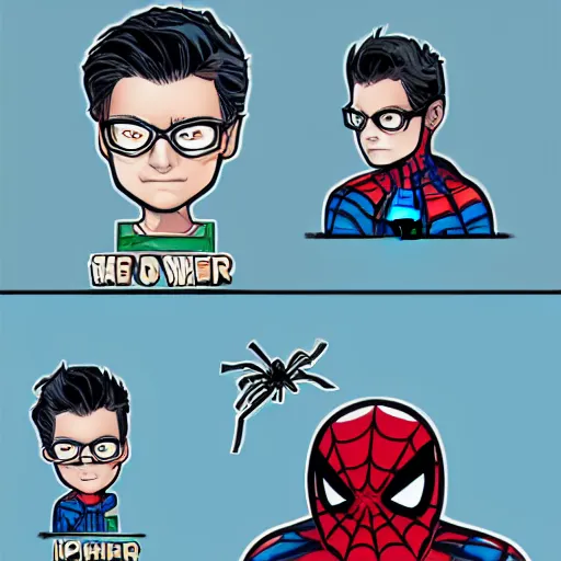 Image similar to peter parker with spider - man hoodie as a cryptocurrency trader in marvel art style