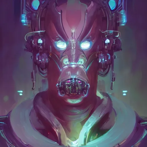 Image similar to a portrait of a cybernetic oni, cyberpunk concept art by pete mohrbacher and wlop and artgerm josan gonzalez and syd mead, digital art, highly detailed, intricate, sci-fi, sharp focus, Trending on Artstation HQ, deviantart, unreal engine 5, 4K UHD image