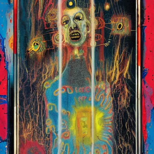 Prompt: deflective fractal boring galaxy rectangle vulture case remoulade wraith, by dan witz and peter paul rubens and jean - michel basquiat, photography, parallax, tarot card