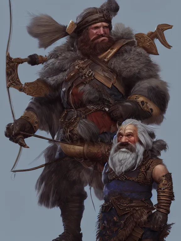 Image similar to High Fantasy Dwarf Archer with his Raven, RPG Portrait Reference, Oil Painting, Trending on Artstation, octane render, Insanely Detailed, 8k, HD