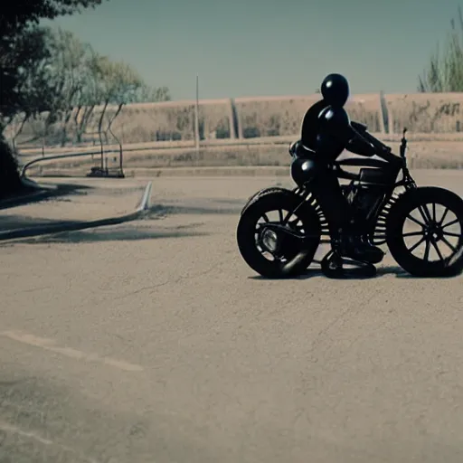 Image similar to Film still of 'Robot Future 2050'. Motorcycle chase scene. Sigma 85mm f/1.4