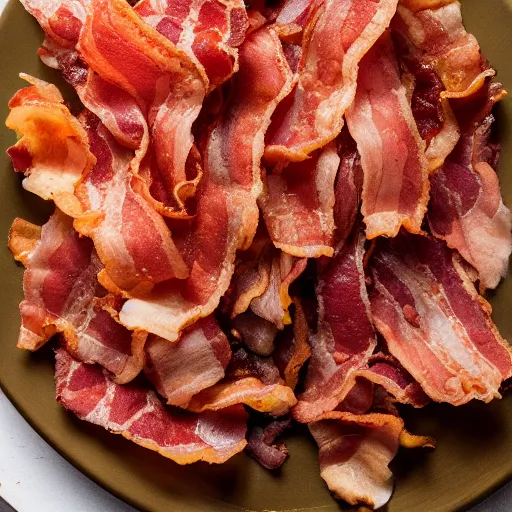 Prompt: an enormous pile of bacon, michellin star, award winning dish, food photography