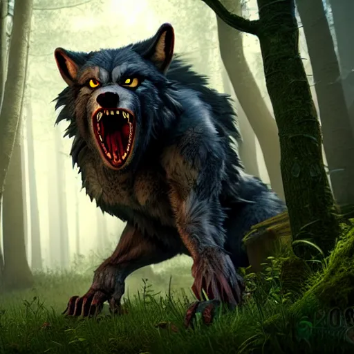 Image similar to cute werewolf from van helsing unreal engine hyperreallistic render 8k character concept art masterpiece forest background