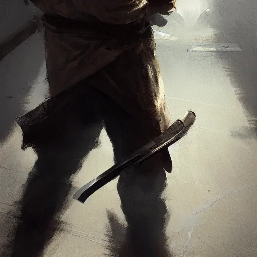 Prompt: a shadow of a man holding a katana by greg rutkowski