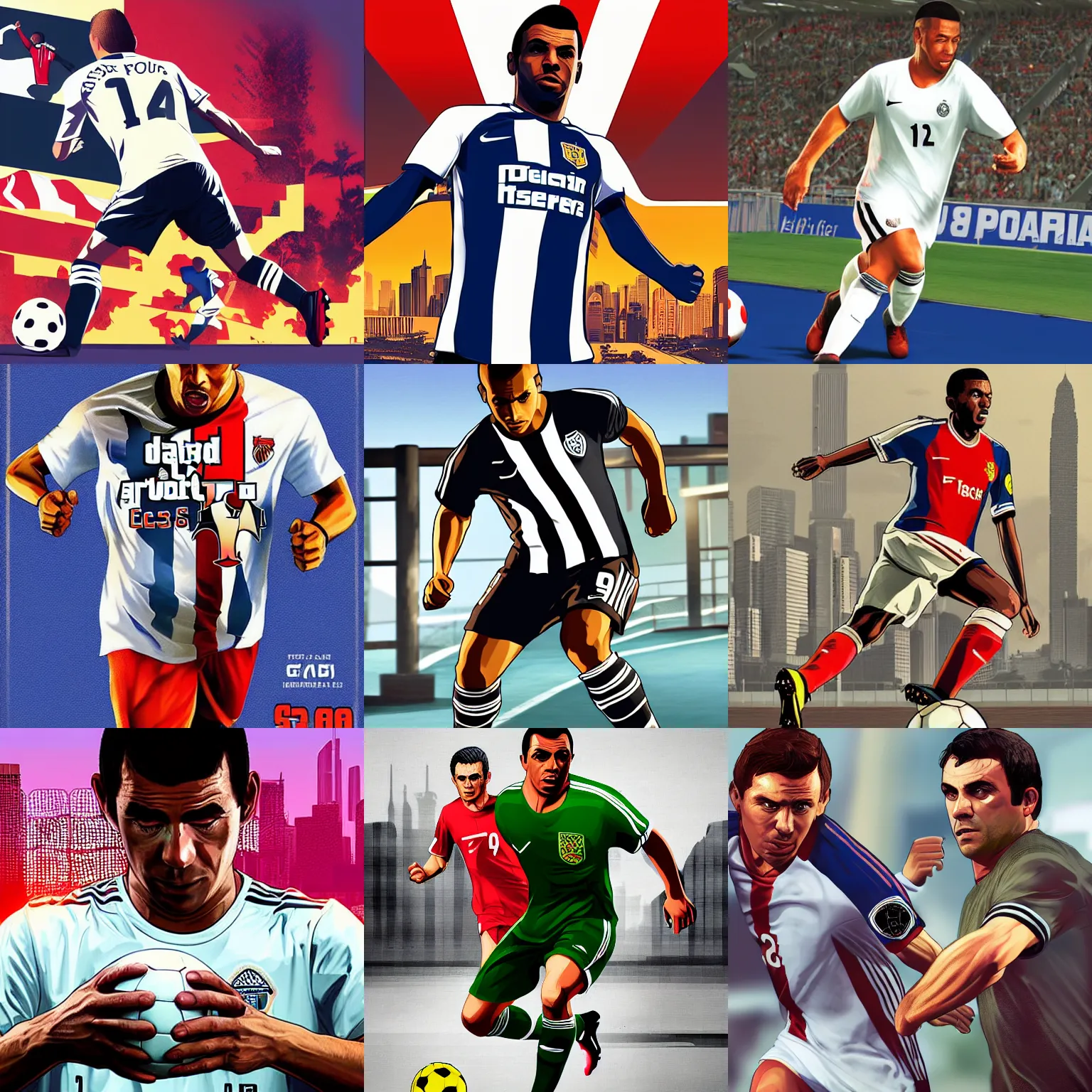 Prompt: Soccer player, highly detailed, fast action, GTA V poster