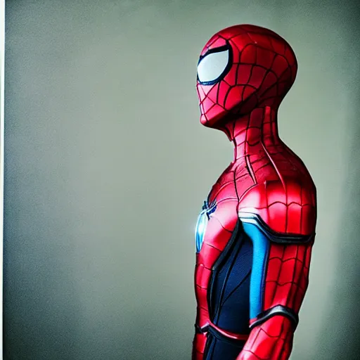 Prompt: a single iron man and spider - man hybrid, dslr, polaroid