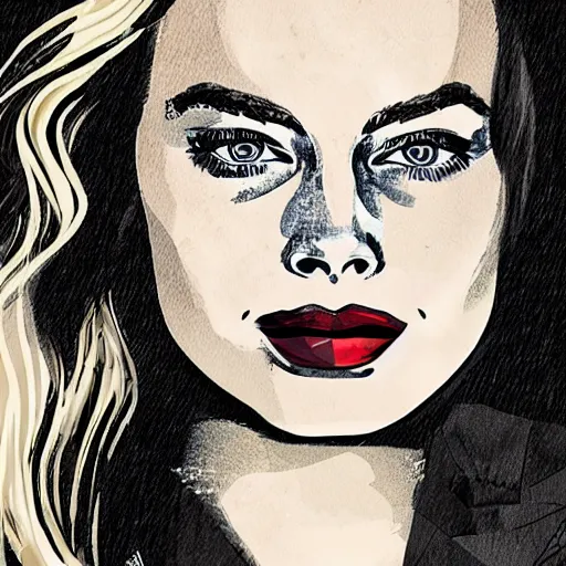 Image similar to An illustration of margot robbie in the style of andre ducci