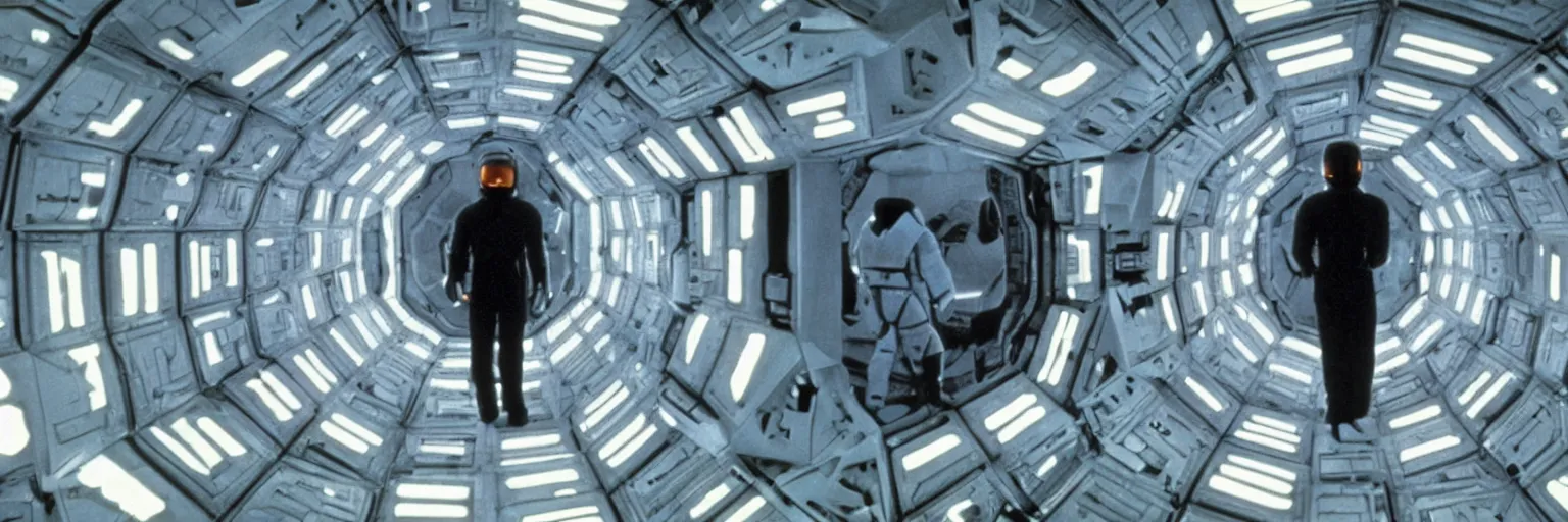 Prompt: a scene from 2001: A Space Odyssey by Stanley Kubrick